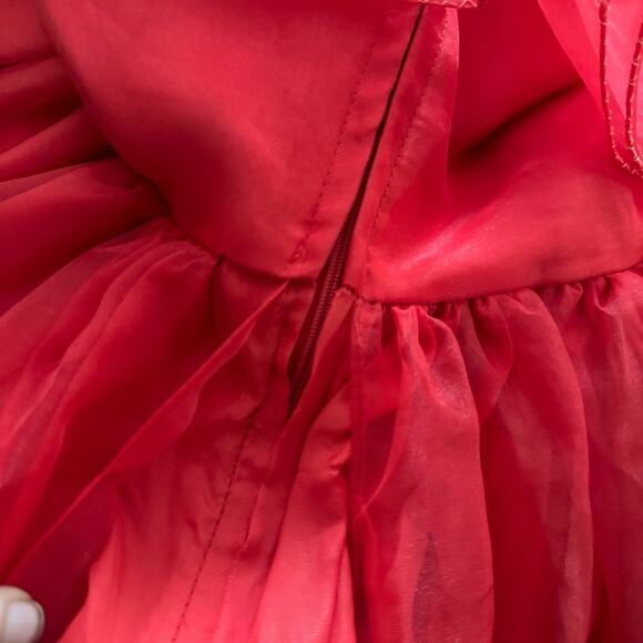Vintage 80s Red Puffy Ruffle Dress Organza USA Union Made Small - Picture 5 of 14